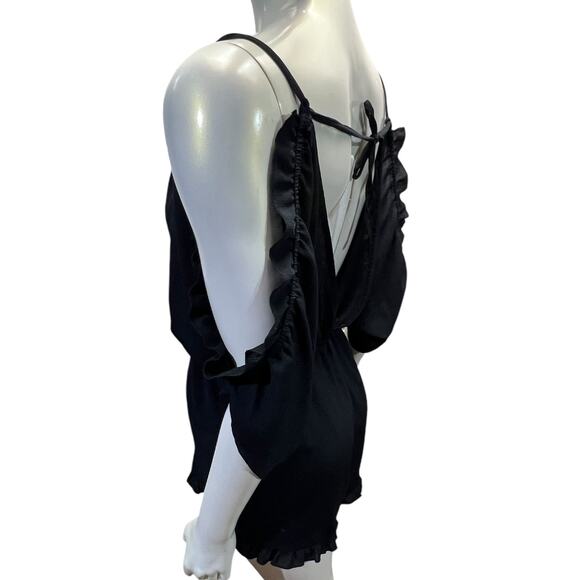 Salt + Jade Black Cold Shoulder Ruffle Romper Wrap Front Party Summer Large - Picture 9 of 12